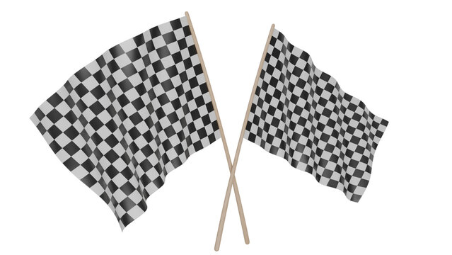 3D Render two checkered flags are placed on a stick