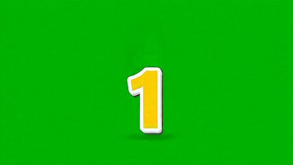 Colorful cartoon numeral one appearing on a vibrant green screen background. A 3D animated digit perfect for starting a countdown, ranking, or for children's educational videos.