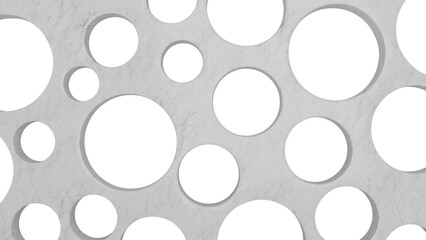 3D Render a white wall with circles and holes on it