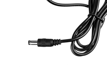 A 3.5mm AC/DC power adapter cable stands out on an isolated white background. Its compact design suits versatile electronic applications