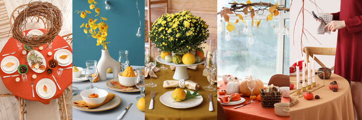 Collage of stylish autumn table settings