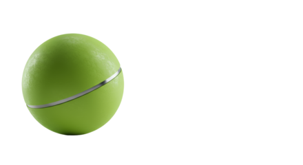 A vibrant lime-green perfectly spherical object, smooth and matte, with a polished metallic band, resting on a light studio surface with soft diffused lighting, concept of breakthrough ideas