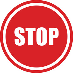 Red Stop Sign Vector – Circle Traffic Warning Symbol with Bold Text. High-quality vector illustration of a classic red stop sign in an circle shape with bold white text.