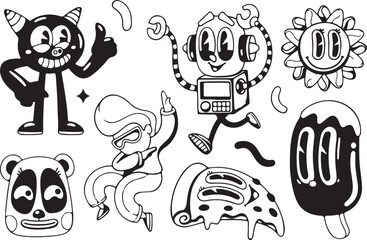 Robot and Space Vector Set – Robot, Alien, Rocket, Space, UFO, Star, Planet, Technology, Sci-Fi, Machine, Future, Cartoon, Outline, Transparent Background