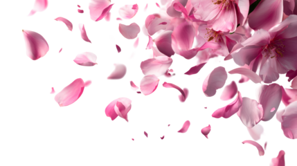 Floral petals floating in the air with a transparent background