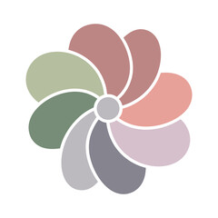 Abstract geometric flower with pastel petals and white outline