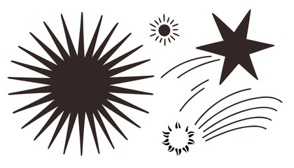 Fototapeta premium Stylized celestial bodies and shooting star illustration isolated on transparent background
