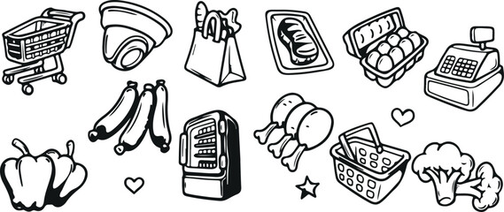 Camping and Outdoor Doodle Set – Tent, Bonfire, Pine Tree, Map, Sleeping Bag, Nature, Adventure, Camp Tools, Travel, Hand Drawn, Hike, Backpack, Sketch, Icon Pack, Vector, Survival