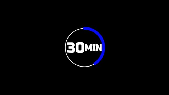 30 minutes timer clock icon 4k animation background.The 30 minutes Stopwatch icon in flat style on black background . Motion graphics 4k