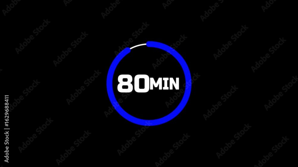 Poster 80 minutes timer clock icon 4k animation background.the 80 minutes stopwatch icon in flat style on b