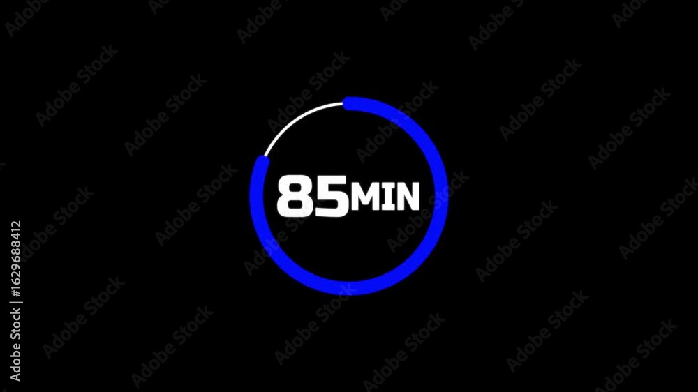 Poster 85 minutes timer clock icon 4k animation background.the 85 minutes stopwatch icon in flat style on b
