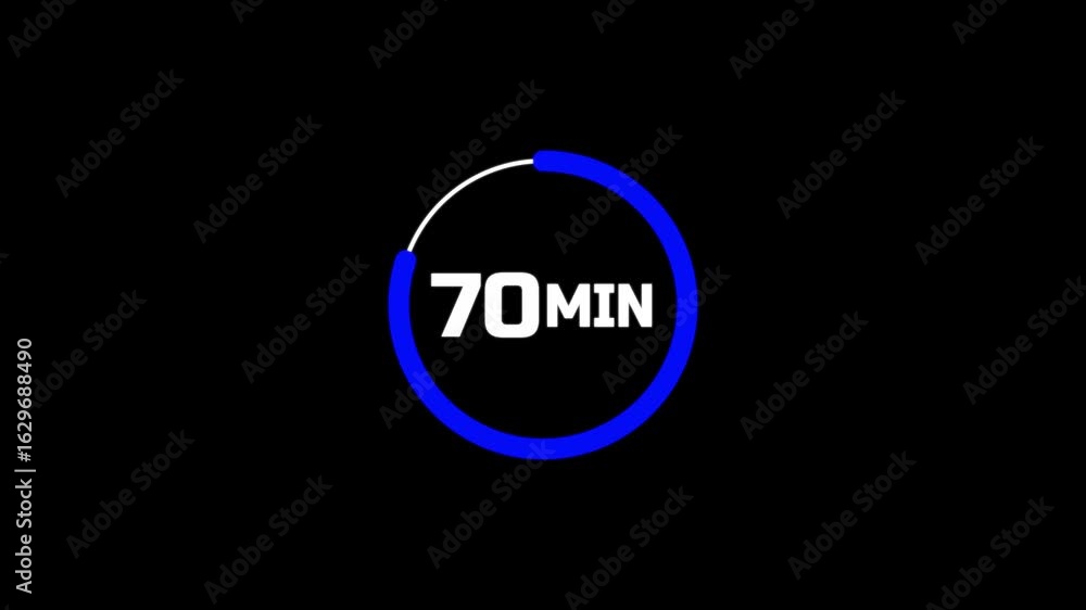 Poster 70 minutes timer clock icon 4k animation background.the 70 minutes stopwatch icon in flat style on b