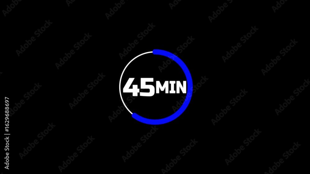 Poster 45 minutes timer clock icon 4k animation background.the 45 minutes stopwatch icon in flat style on b