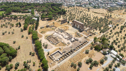 Fototapeta premium Ancient Ruins of Tralleis in Aydin, Turkey with Mountains and Olive Trees