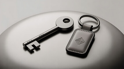 Sleek Key and Keychain Duo on Metallic Surface Stylish Security and Personalization Accessories