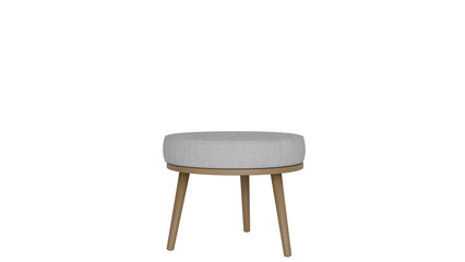3D Render a small stool with a wooden base and a grey seat