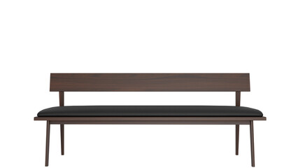 3D Render a wooden bench with a black seat on a white background