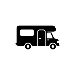 Fototapeta premium Camper Van with Open Door Icon for Travel Holiday and RV Road Trip