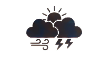 Isolated 3D Render of Metallic Weather Icons Including Sun, Clouds, Wind, and Lightning, Representing Diverse Atmospheric Conditions and Forecasts