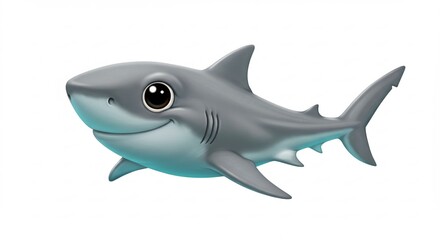 Cute cartoon shark swims playfully in bright light. AI Generated