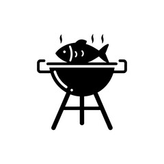 Grill with Fish Icon for Outdoor Beach Barbecue and Summer Cooking