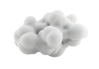 Ultra-realistic 3D abstract white-grey cloud, sculptural and ethereal, gently expanding in a high-key soft-lit transparent studio with ample negative space, concept of innovation and emergence