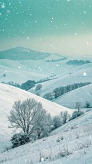 Obraz premium Serene winter landscape with rolling snow covered hills and a lone tree