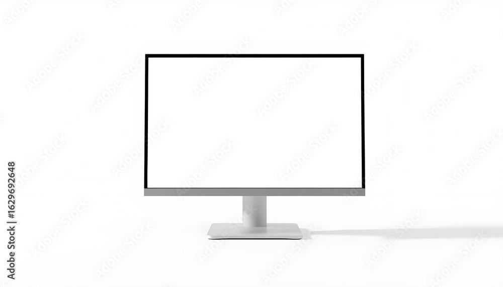 Poster 3d render of ultra-thin bezel pc monitor mockup with blank white screen on minimal background