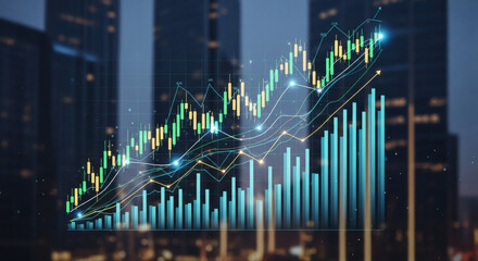 Growth business strategy. Transparent stock market chart investment trading graph growth. Trade business analytics graph and financial chart