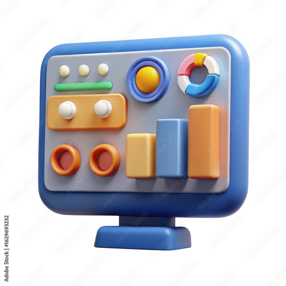 Poster 3d digital dashboard interface with charts and graphs isolated on transparent background