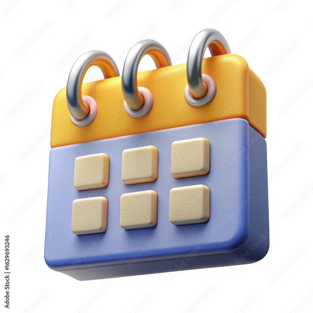 Poster 3d calendar icon with spiral binding isolated on transparent background