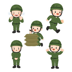 Cartoon Soldiers in Various Poses Illustration