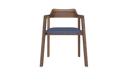 3D Render a wooden chair with a blue seat and back