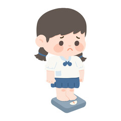 Illustration of Girl on Scale Feeling Sad
