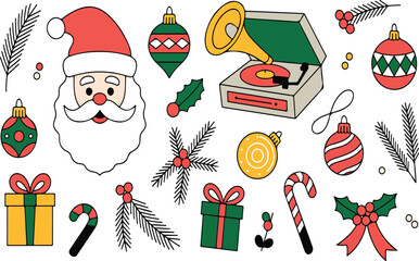 Festive christmas holiday decorations with santa claus presents candy cane and ornaments