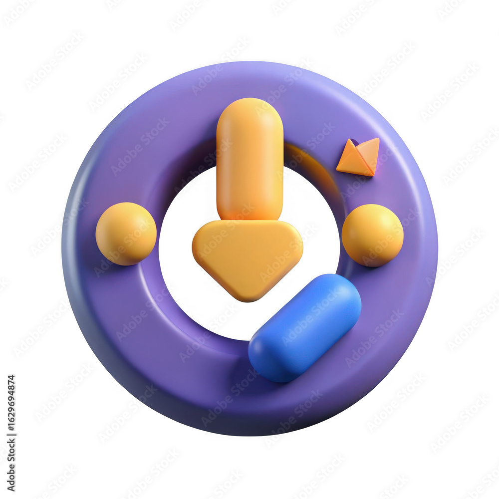 Poster 3d abstract geometric shape with yellow and blue elements isolated on transparent background