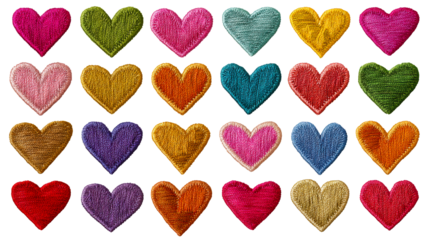 Colorful hearts in various shades designed for creative projects