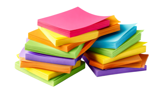 Colorful stack of sticky notes arranged in a neat pile