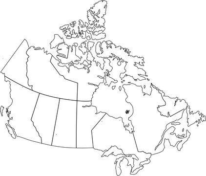 Clean, blank outline map of Canada with all provincial and territorial boundaries. Ideal for geographic, educational, or data visualization projects