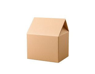 Cardboard house box with folded roof, isolated on transparent background