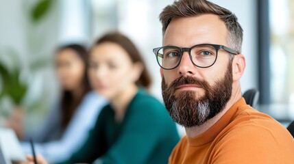 Obraz premium Team brainstorming insurance innovations, focus on digital insurance and blockchain technology, vibrant office