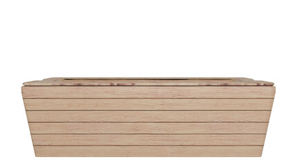 3D Render a wooden box with a lid on a white background