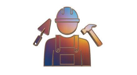 Isolated Stylized Builder Icon with Hard Hat, Trowel, and Hammer for Construction and Manual Labor