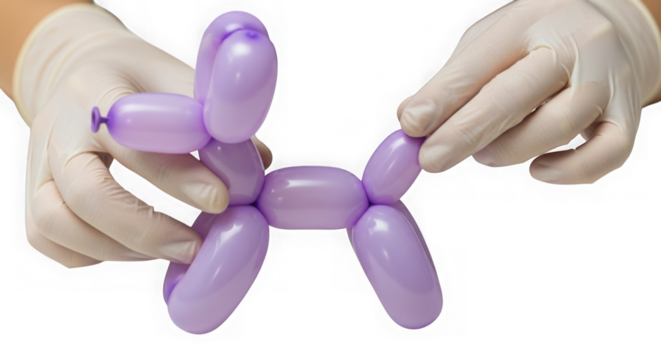Balloon animal dog twisting with hands isolated on transparent background