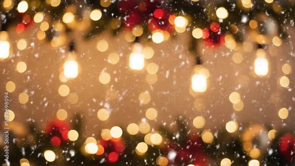 Aufkleber blurred christmas lights with snow creating a bokeh effect