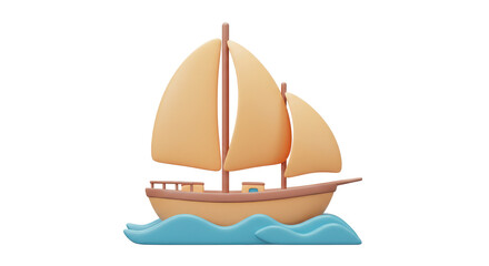 Fototapeta premium Isolated Stylized Sailboat on Waves, Embarking on a Journey of Adventure