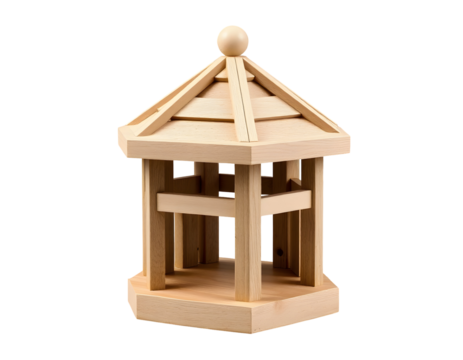 Wooden Birdhouse Hexagonal Shape with Decorative Roof