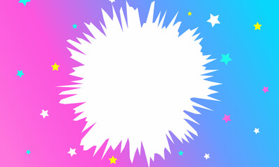 A vibrant pink to blue gradient background with scattered colorful stars and a bold white splat shape in the center, perfect for energetic, playful, and eye-catching design themes.