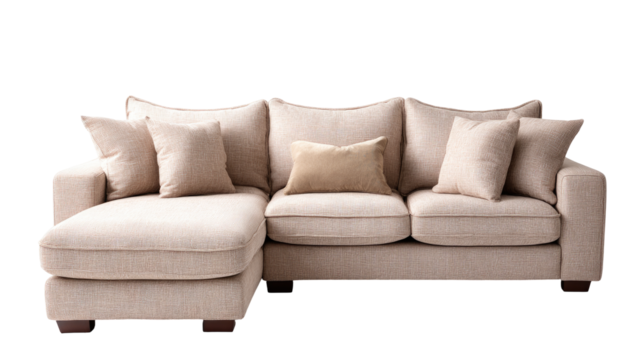 Beige sectional sofa with chaise lounge
