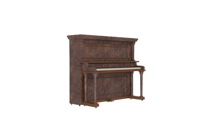 3D Render a piano with a wooden case and a white keyboard